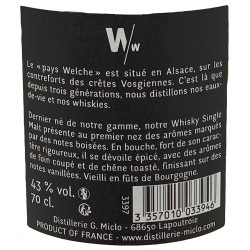 Whisky KALOUI - WELCHE'S - ALSACIEN - Fût Bourgogne -43°