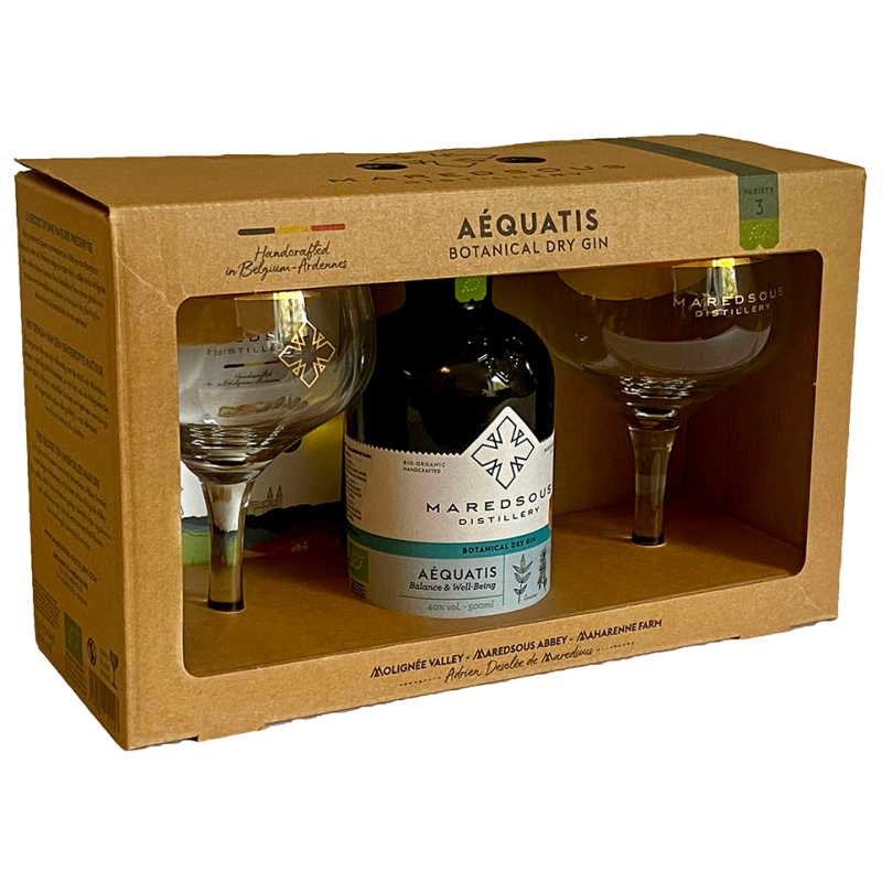 GIN AÉQUATIS BIO - ABBAYE MAREDSOUS + 2 VERRES -40°