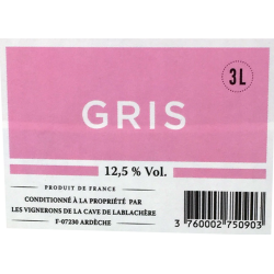 Coteaux ARDECHE Gris 12°5 - Bib 3 litres 2024-12,5°