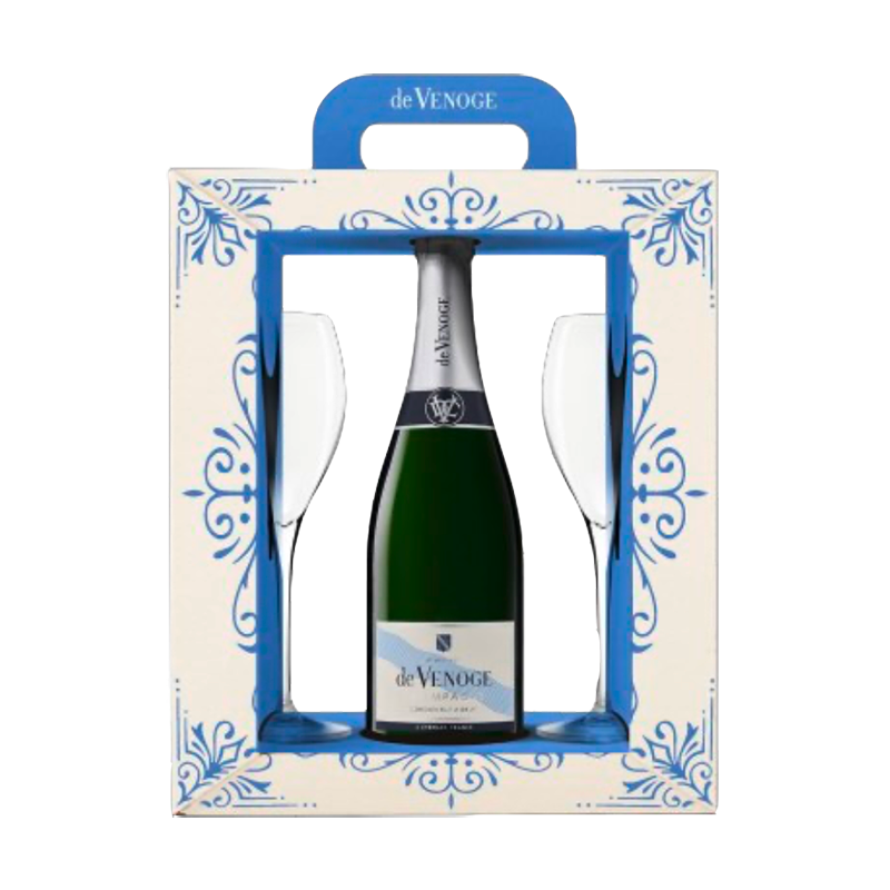 COFFRET 1 Cordon Bleu 75cl + 2 Flutes - De Venoge -