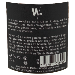 Whisky KALOUI - WELCHE'S - ALSACIEN - Fût Bourgogne -43°